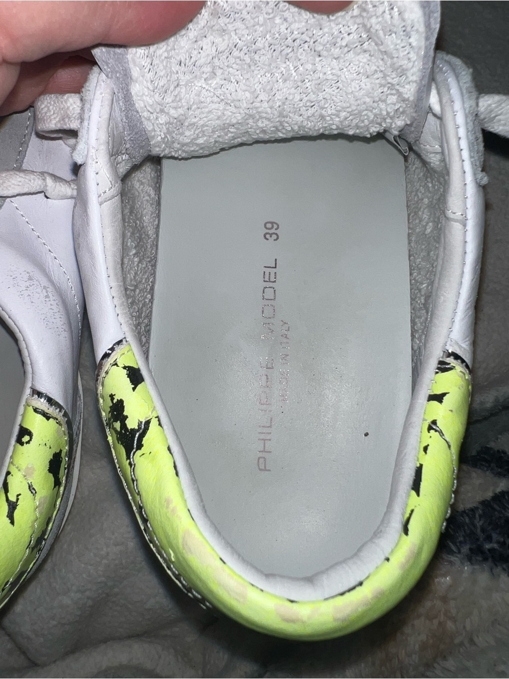 Philippe Model White Sneakers with Neon Yellow Heel - Picture 5 of 5